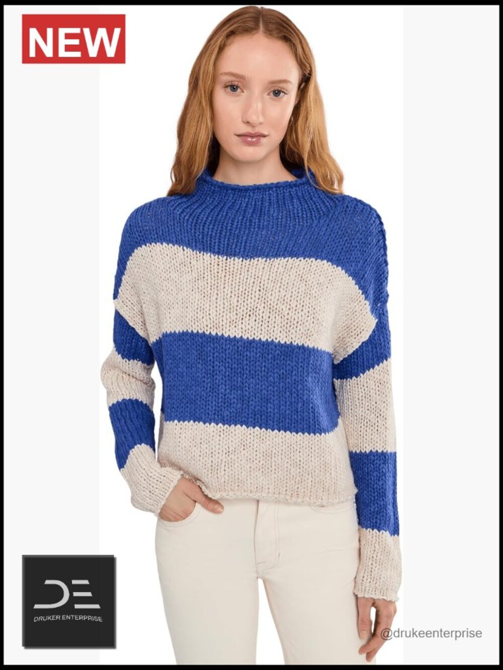 Opal Rollneck Knit Stripe Sweater - Cotton Blend Pullover